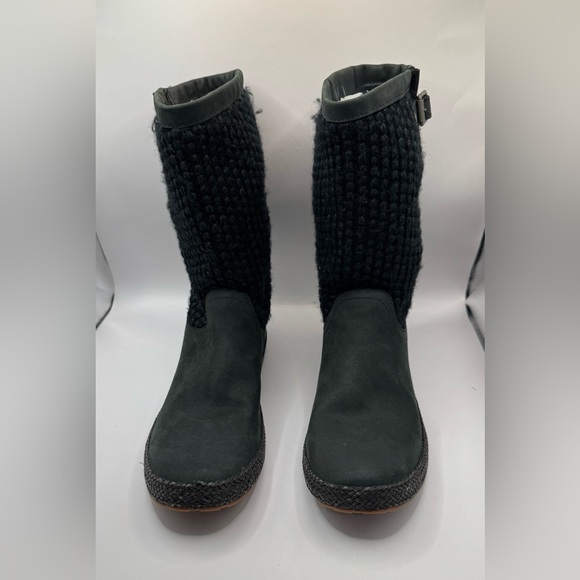 UGG Shoes - UGG Lyza black Leather Black Knit Winter Boot Size US 6